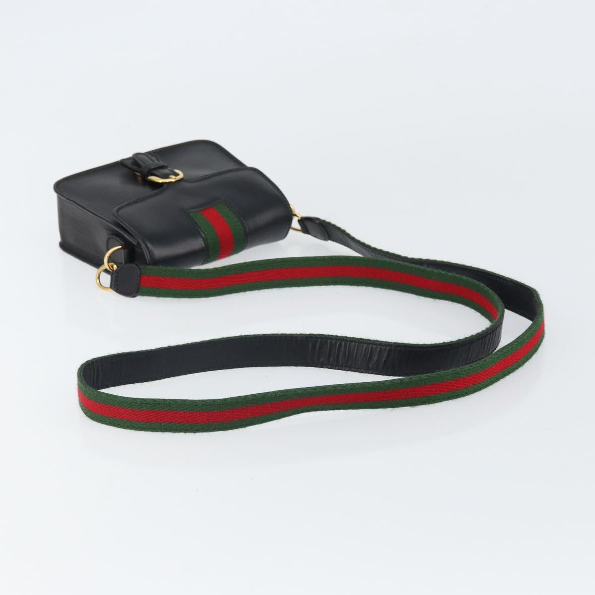 GUCCI Web Sherry Line Shoulder Bag Leather Black Red 007 1274 0230 Auth 162391V