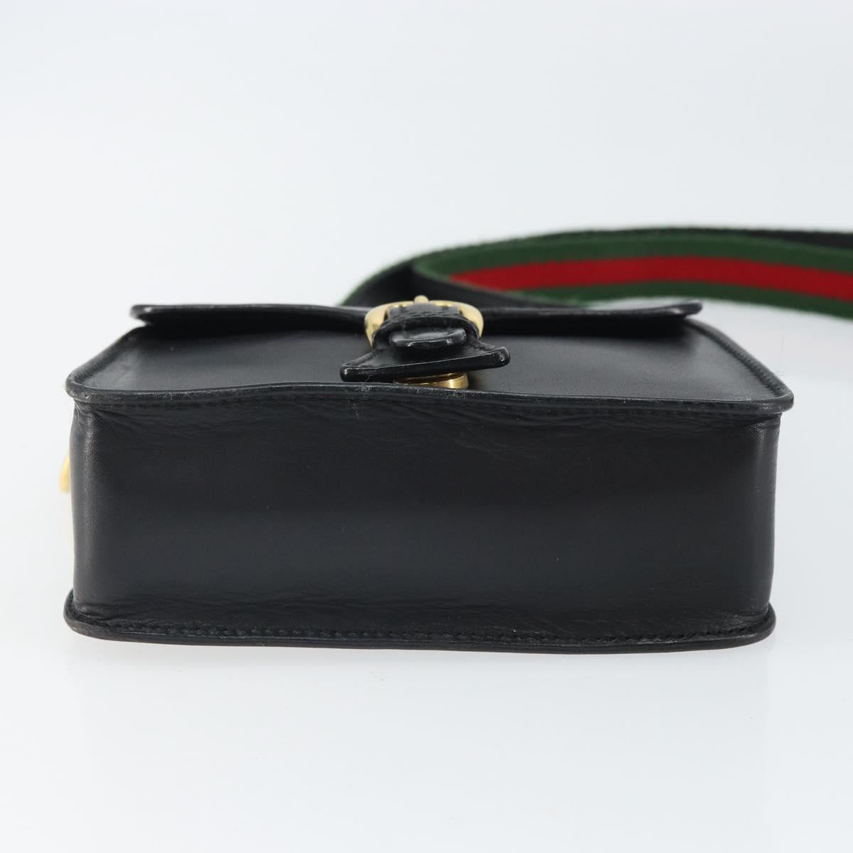 GUCCI Web Sherry Line Shoulder Bag Leather Black Red 007 1274 0230 Auth 162391V