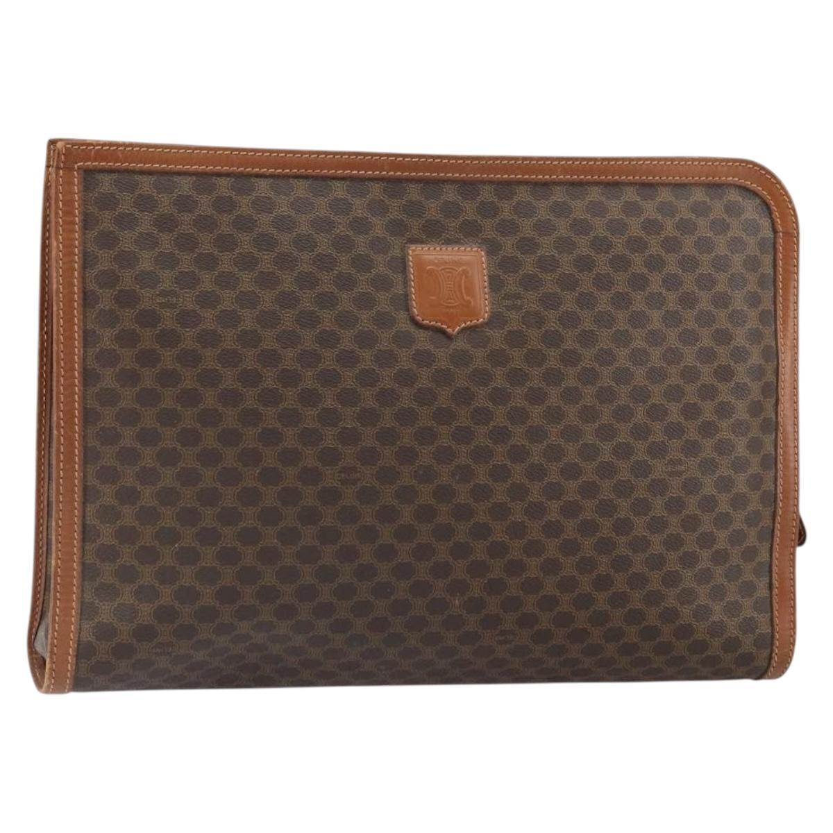 CELINE Macadam Canvas Briefcase PVC Leather Brown Auth 162397