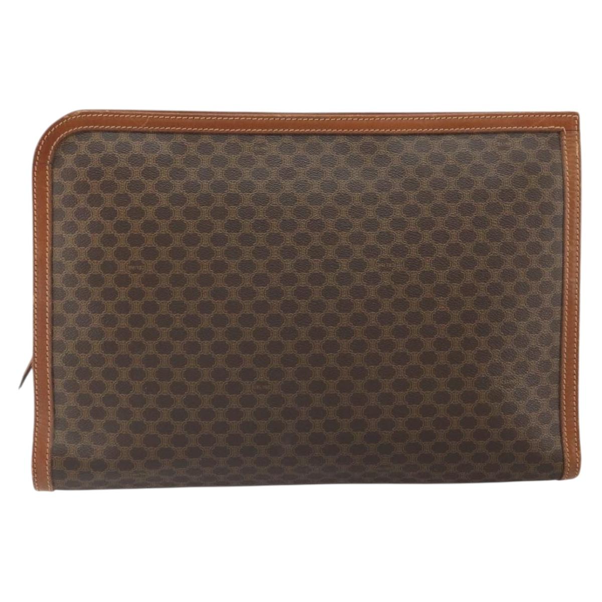 CELINE Macadam Canvas Briefcase PVC Leather Brown Auth 162397