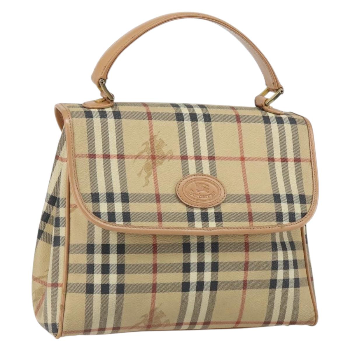 Burberrys Nova Check Hand Bag PVC Beige Gold Auth 162399