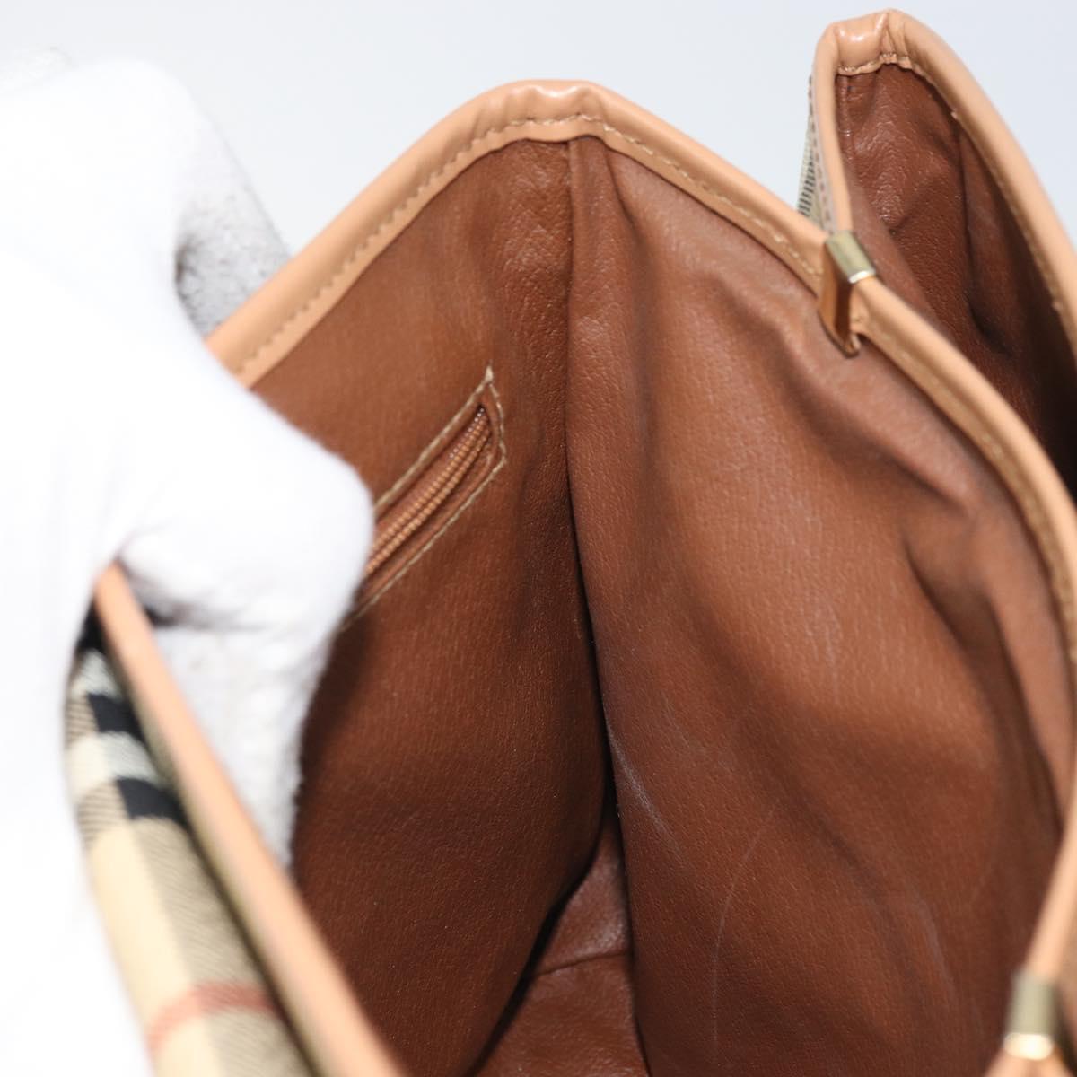 Burberrys Nova Check Hand Bag PVC Beige Gold Auth 162399