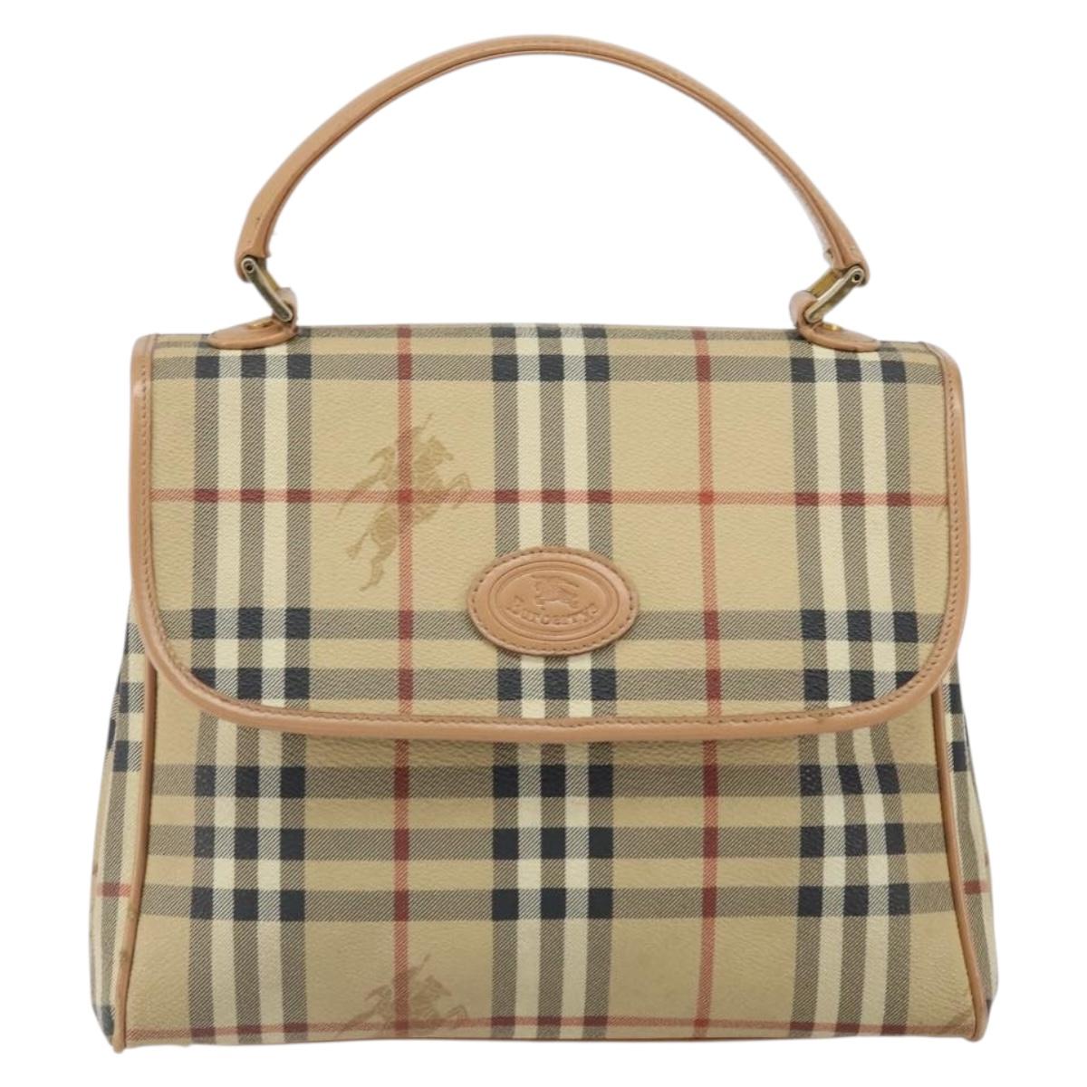 Burberrys Nova Check Hand Bag PVC Beige Gold Auth 162399