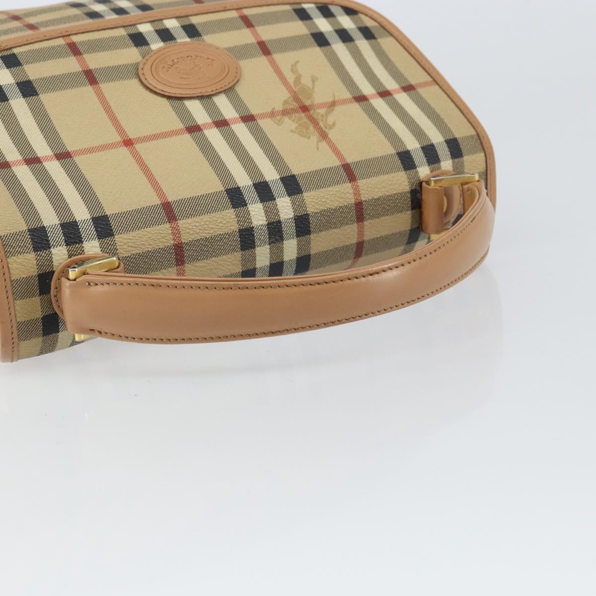 Burberrys Nova Check Hand Bag PVC Beige Gold Auth 162399