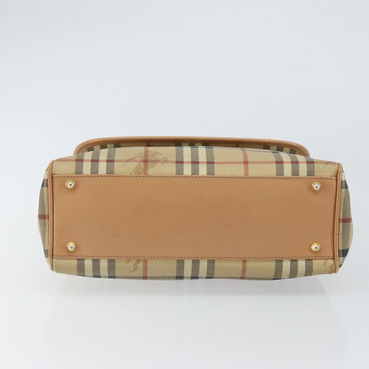 Burberrys Nova Check Hand Bag PVC Beige Gold Auth 162399