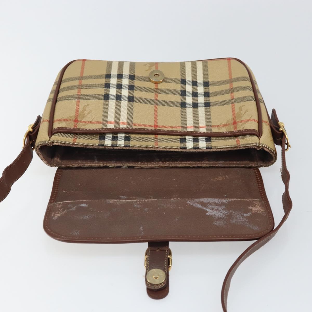 Burberrys Nova Check Shoulder Bag PVC Beige Gold Auth 162400