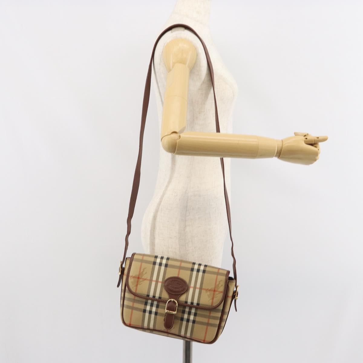 Burberrys Nova Check Shoulder Bag PVC Beige Gold Auth 162400
