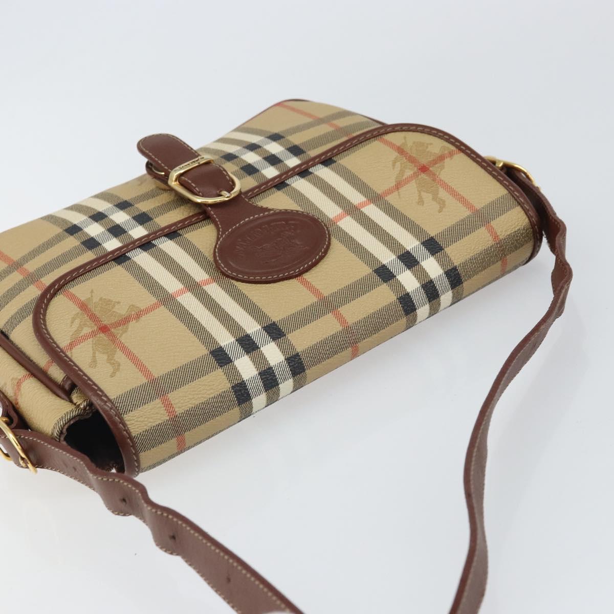 Burberrys Nova Check Shoulder Bag PVC Beige Gold Auth 162400