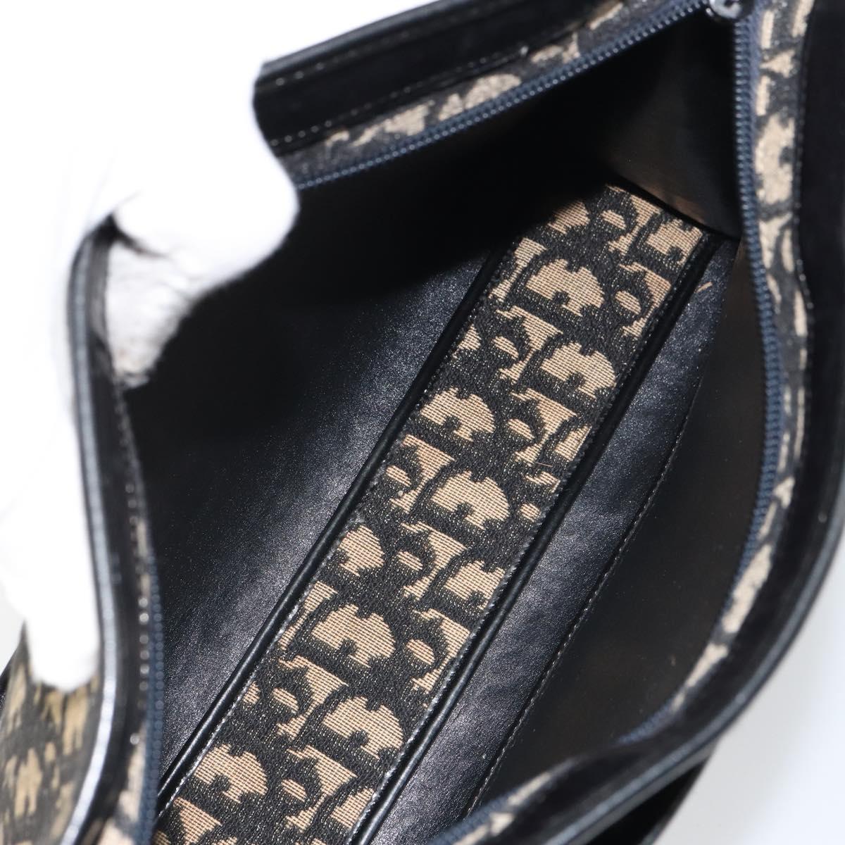 Christian Dior Trotter Canvas Shoulder Bag Navy Gold Auth 162402