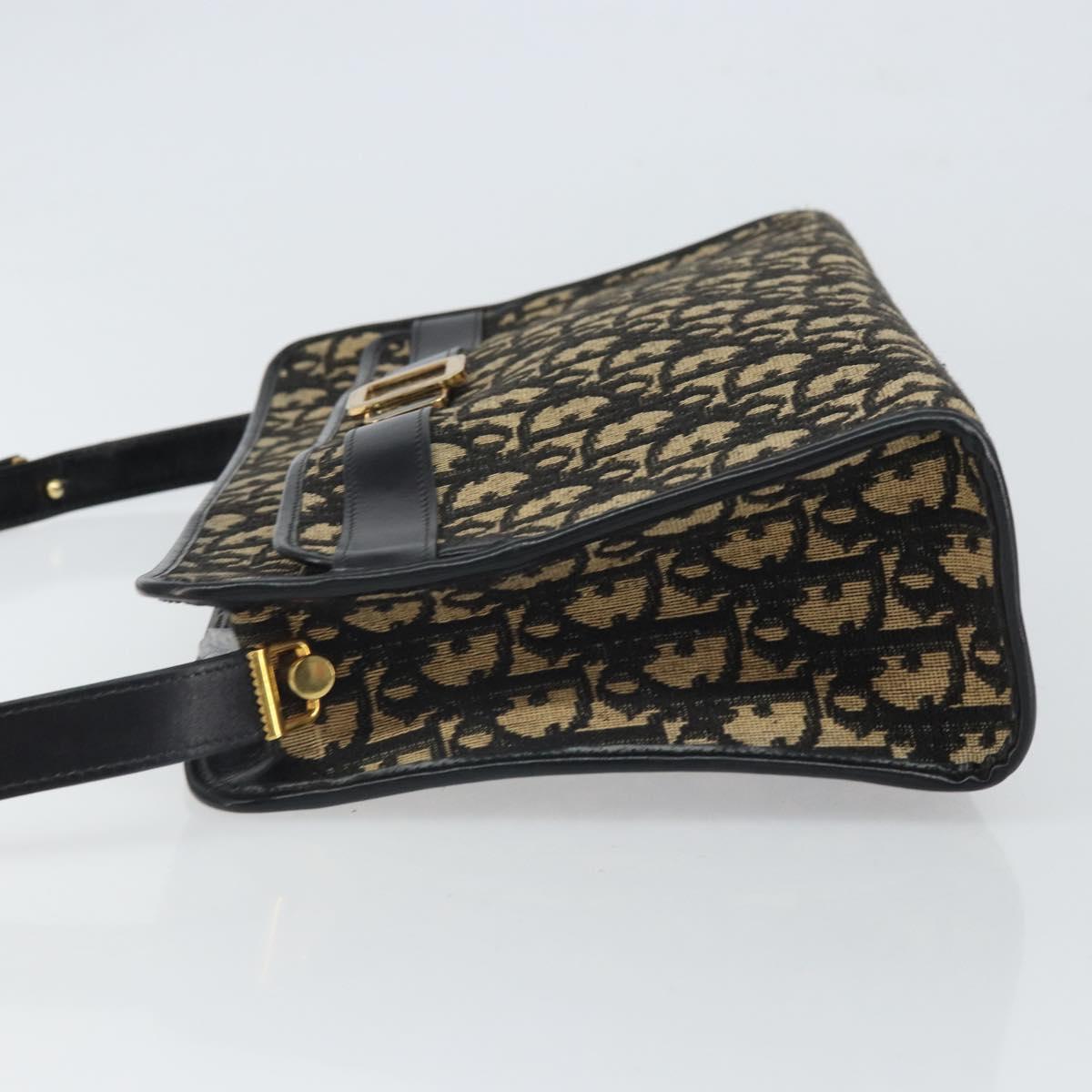 Christian Dior Trotter Canvas Shoulder Bag Navy Gold Auth 162402