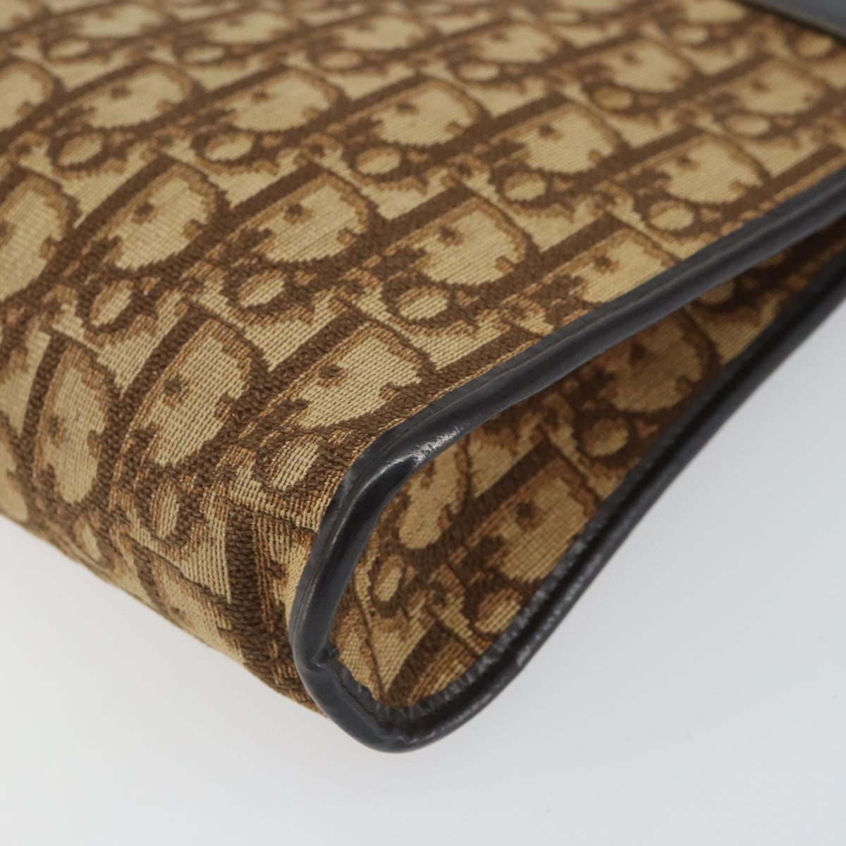 Christian Dior Trotter Canvas Shoulder Bag Brown Gold Auth 162403