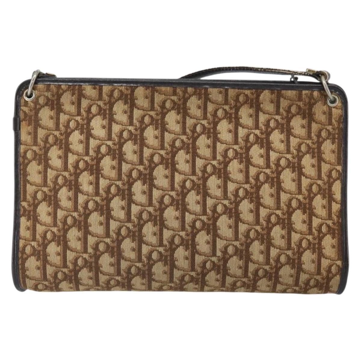 Christian Dior Trotter Canvas Shoulder Bag Brown Gold Auth 162403