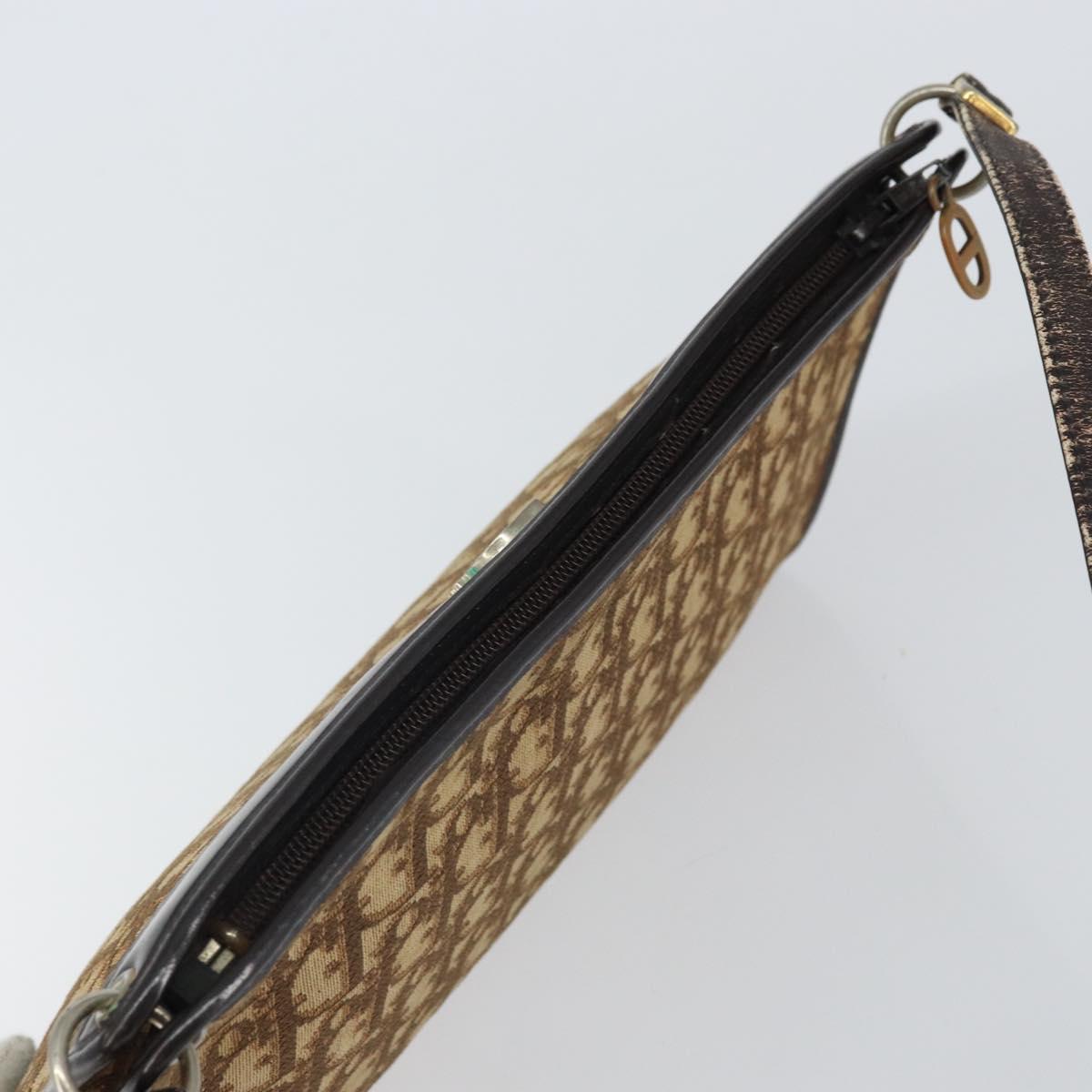 Christian Dior Trotter Canvas Shoulder Bag Brown Gold Auth 162403