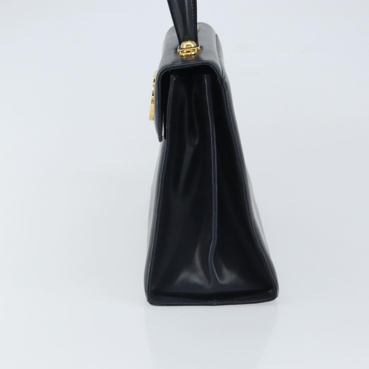 Salvatore Ferragamo Gancini Hand Bag Leather Navy Gold Auth 162408
