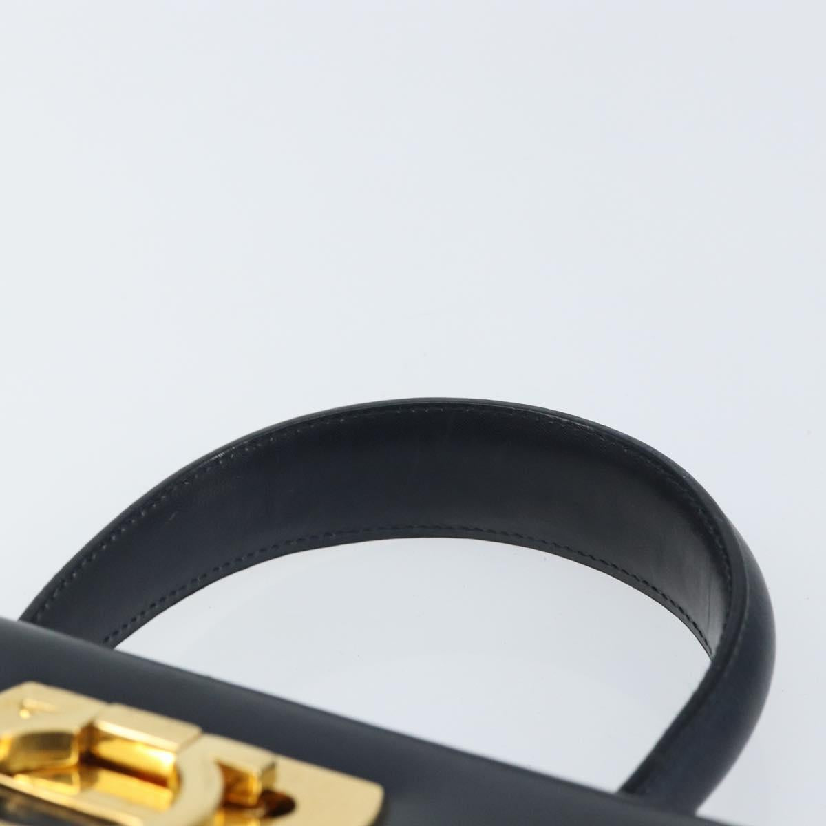 Salvatore Ferragamo Gancini Hand Bag Leather Navy Gold Auth 162408