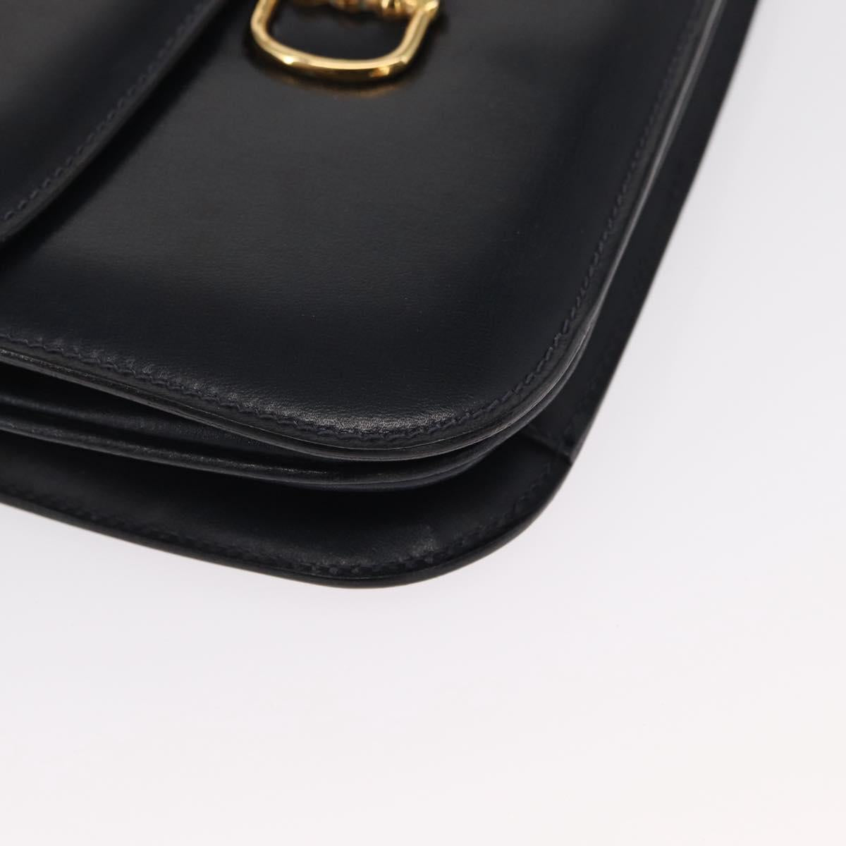 CELINE Horse Carriage Shoulder Bag Leather Navy Gold Auth 162409