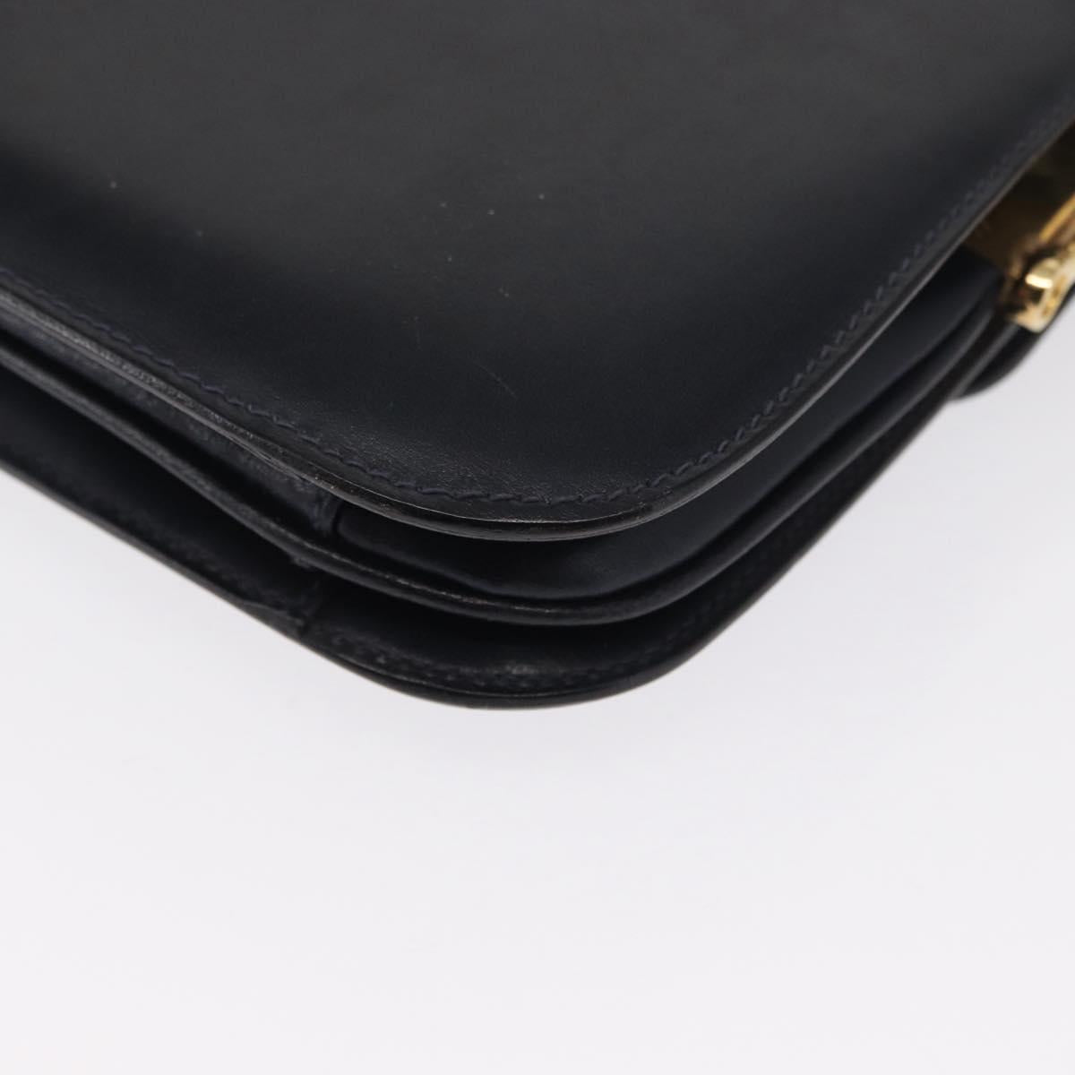 CELINE Horse Carriage Shoulder Bag Leather Navy Gold Auth 162409