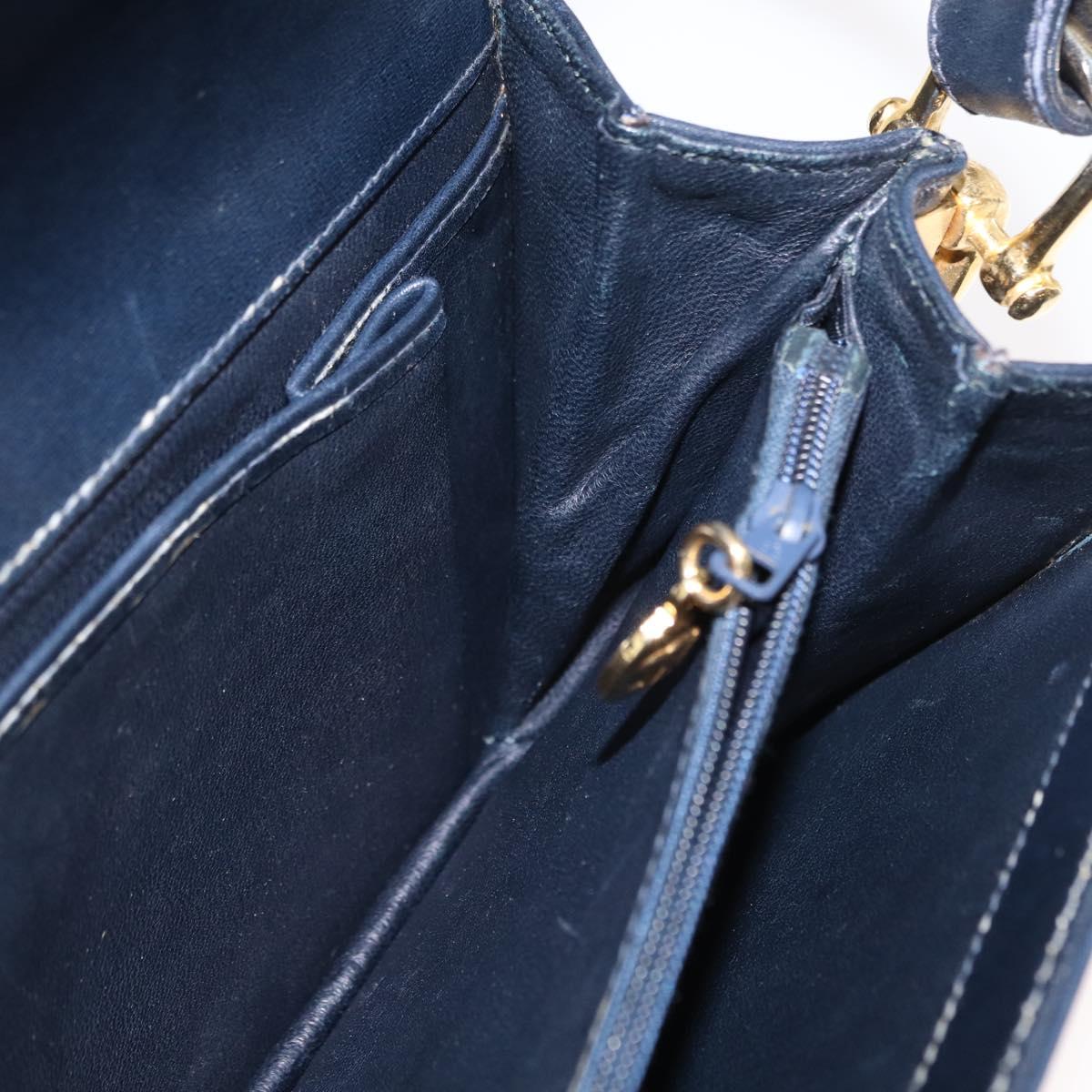 CELINE Horse Carriage Shoulder Bag Leather Navy Gold Auth 162409