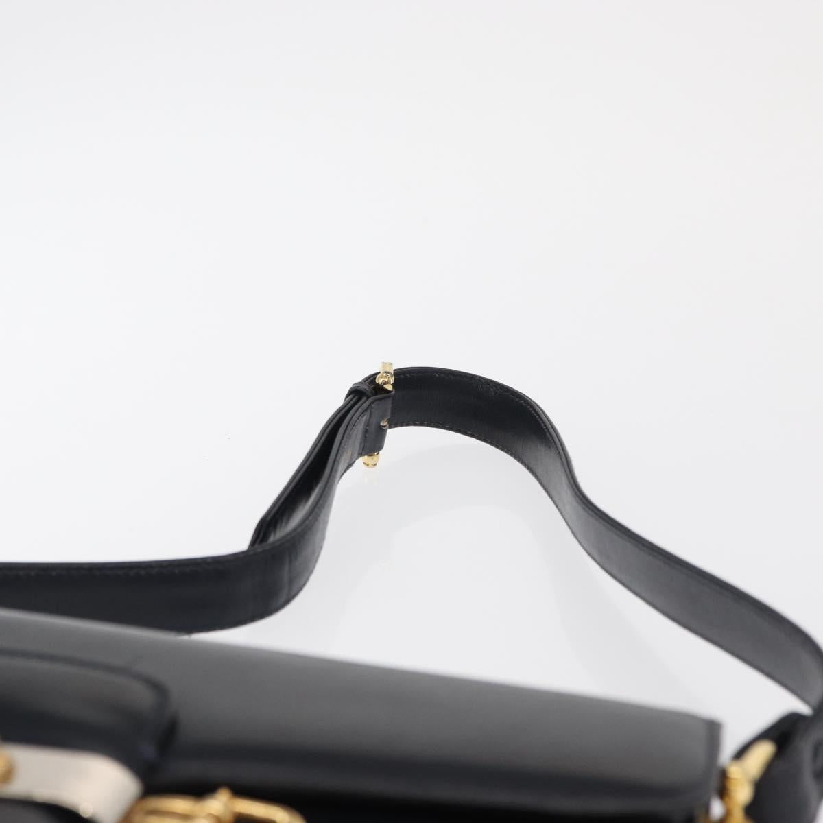 CELINE Horse Carriage Shoulder Bag Leather Navy Gold Auth 162409