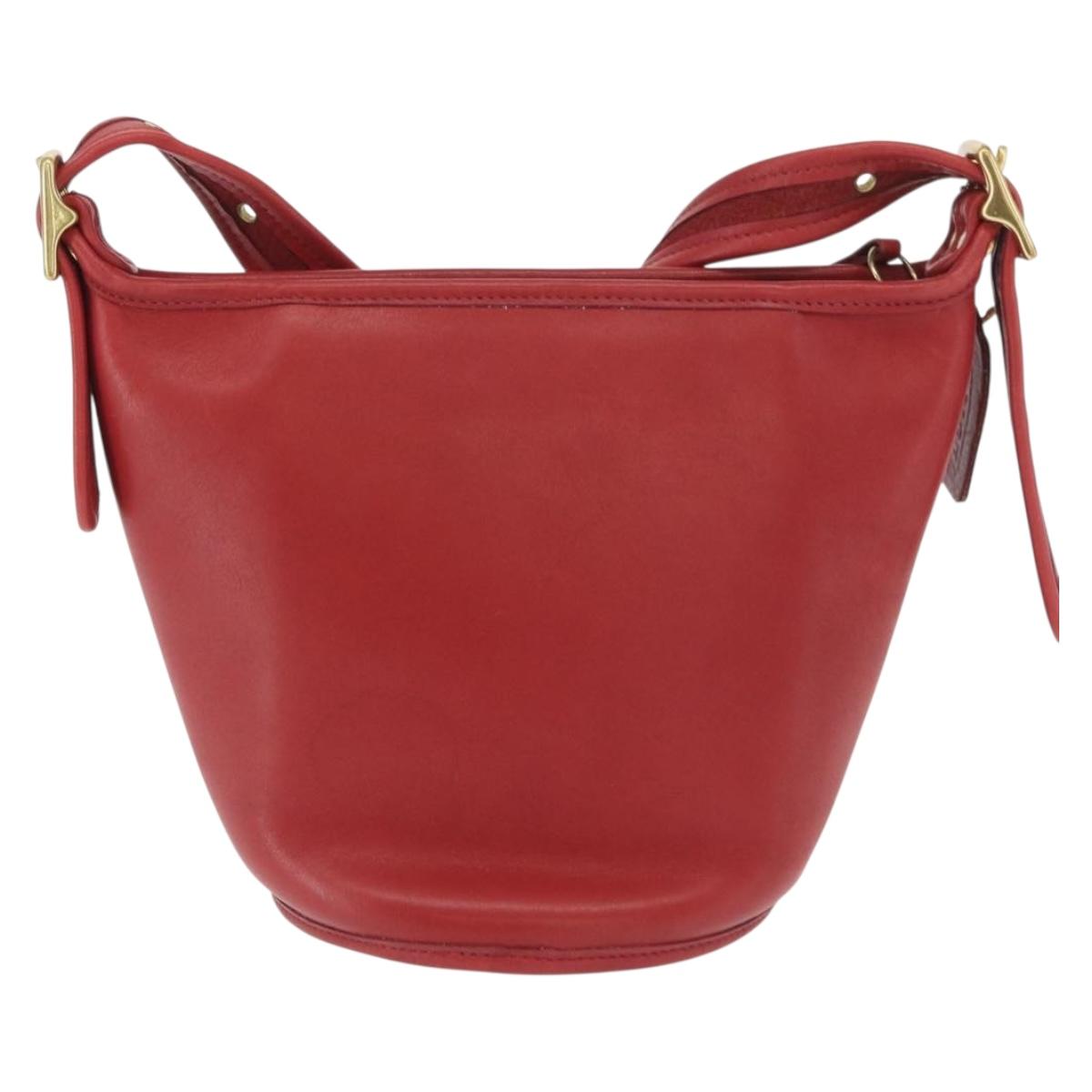 Coach Shoulder Bag Leather Red Gold Auth 162414