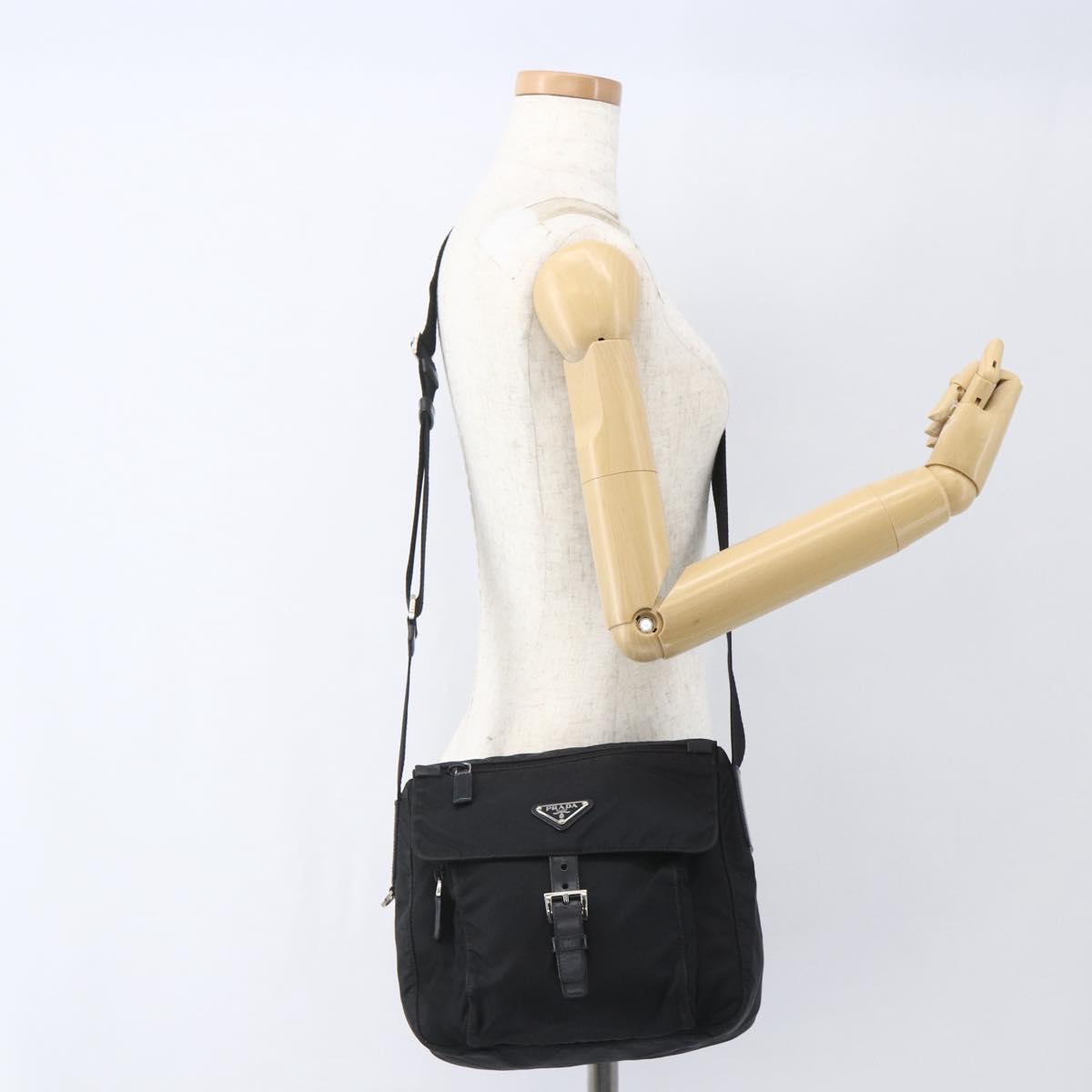 PRADA Shoulder Bag Nylon Black Silver Auth 162419
