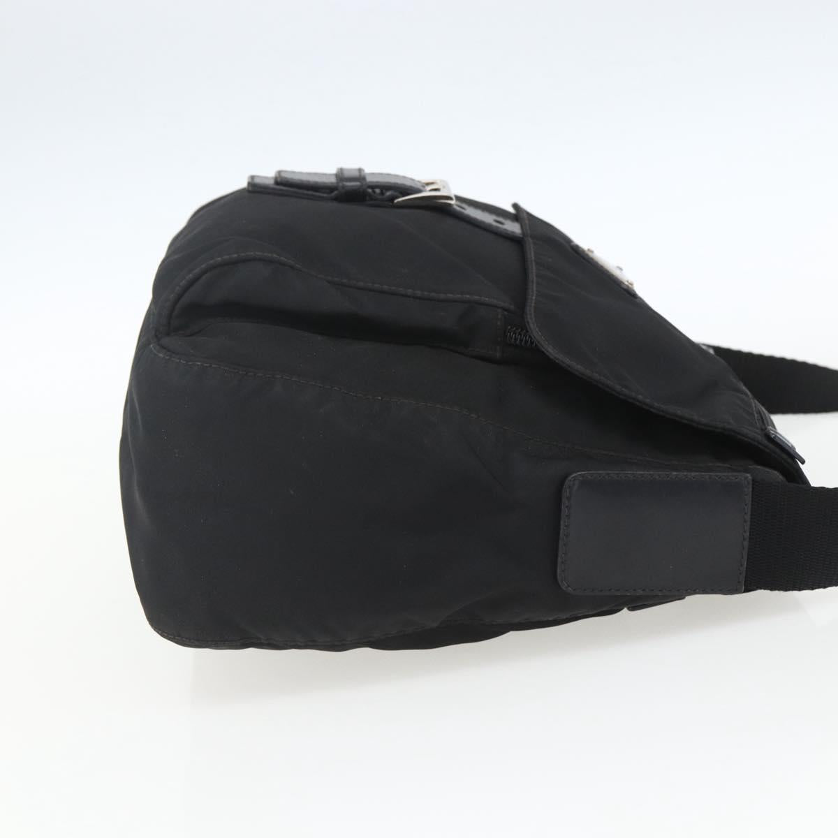 PRADA Shoulder Bag Nylon Black Silver Auth 162419