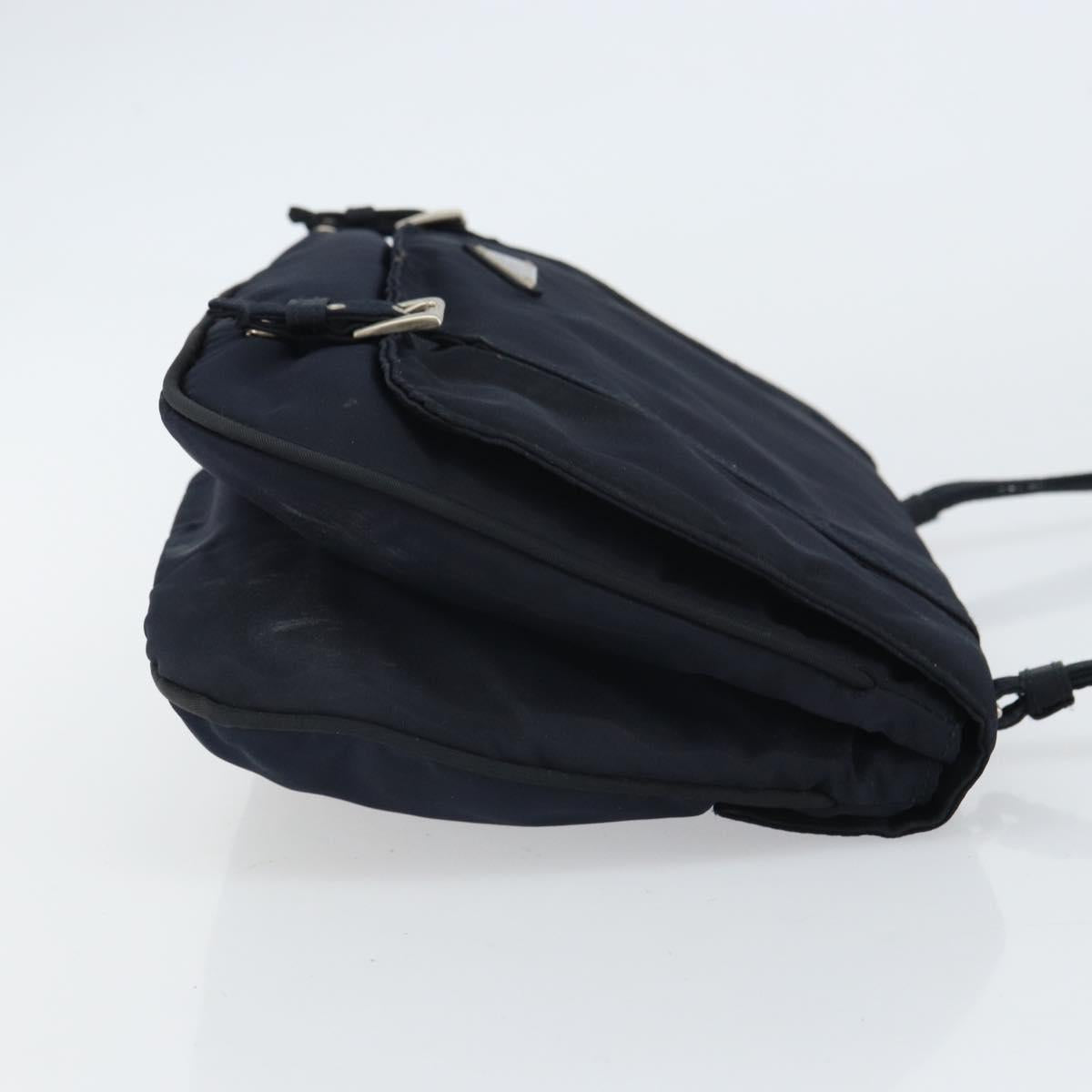 PRADA Shoulder Bag Nylon Navy Silver Auth 162420