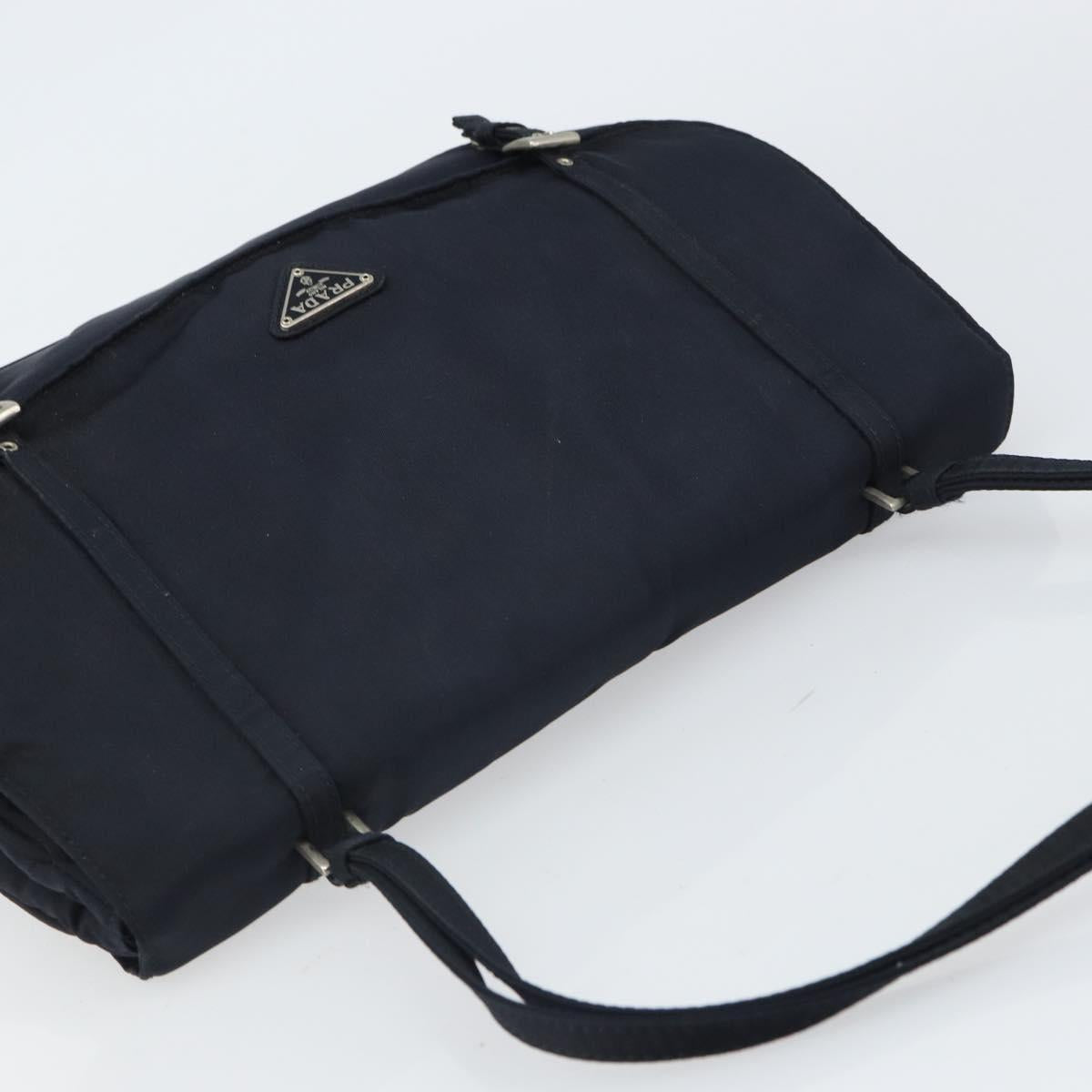 PRADA Shoulder Bag Nylon Navy Silver Auth 162420