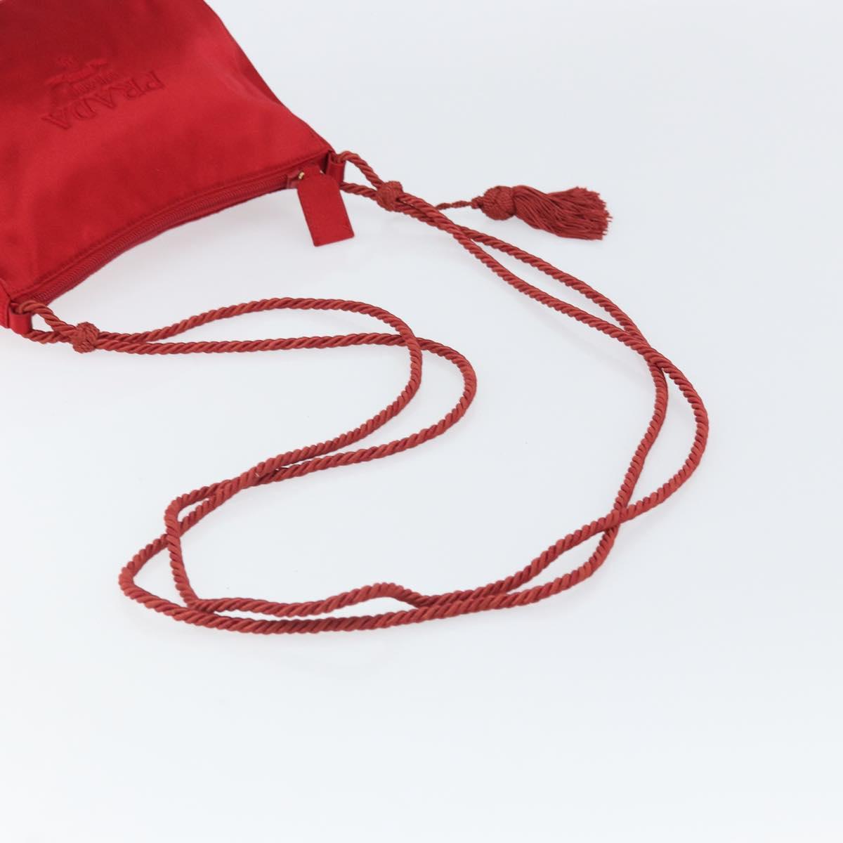 PRADA Shoulder Bag Satin Red Gold Auth 162423