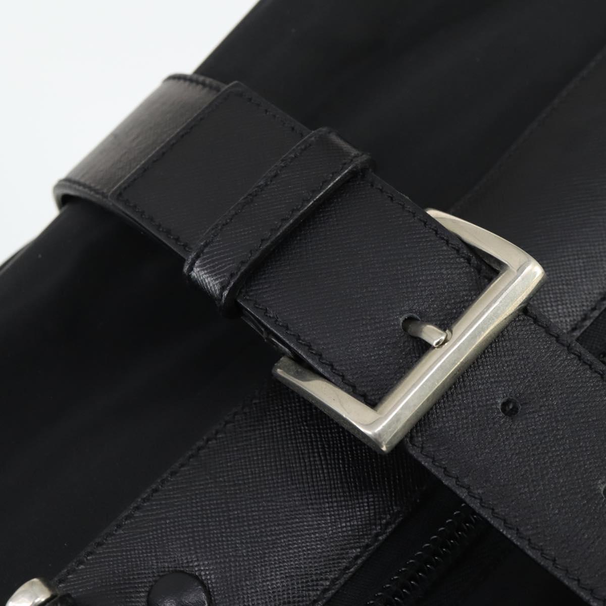 PRADA Boston Bag Nylon Black Silver Auth 162424