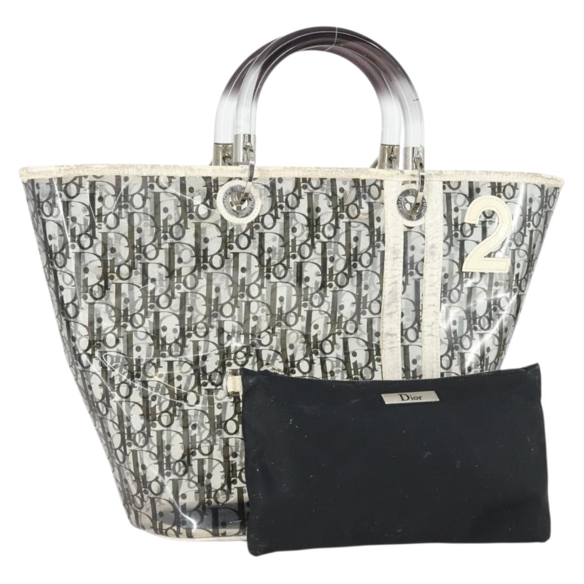 Christian Dior Trotter Canvas Hand Bag Vinyl Clear Silver Auth 162441