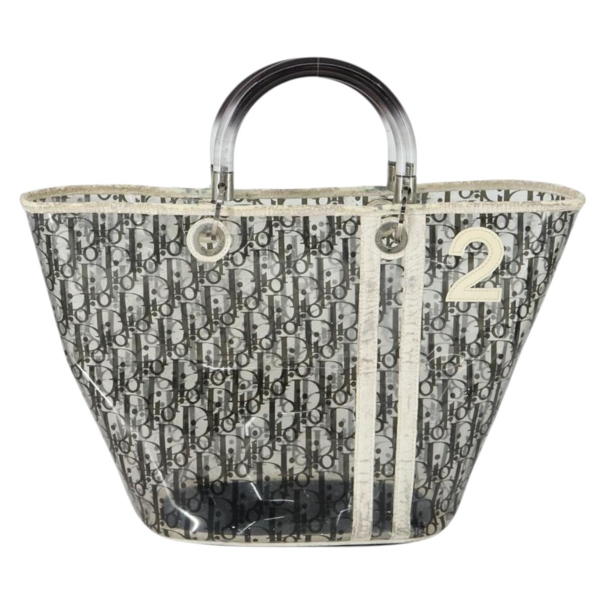 Christian Dior Trotter Canvas Hand Bag Vinyl Clear Silver Auth 162441