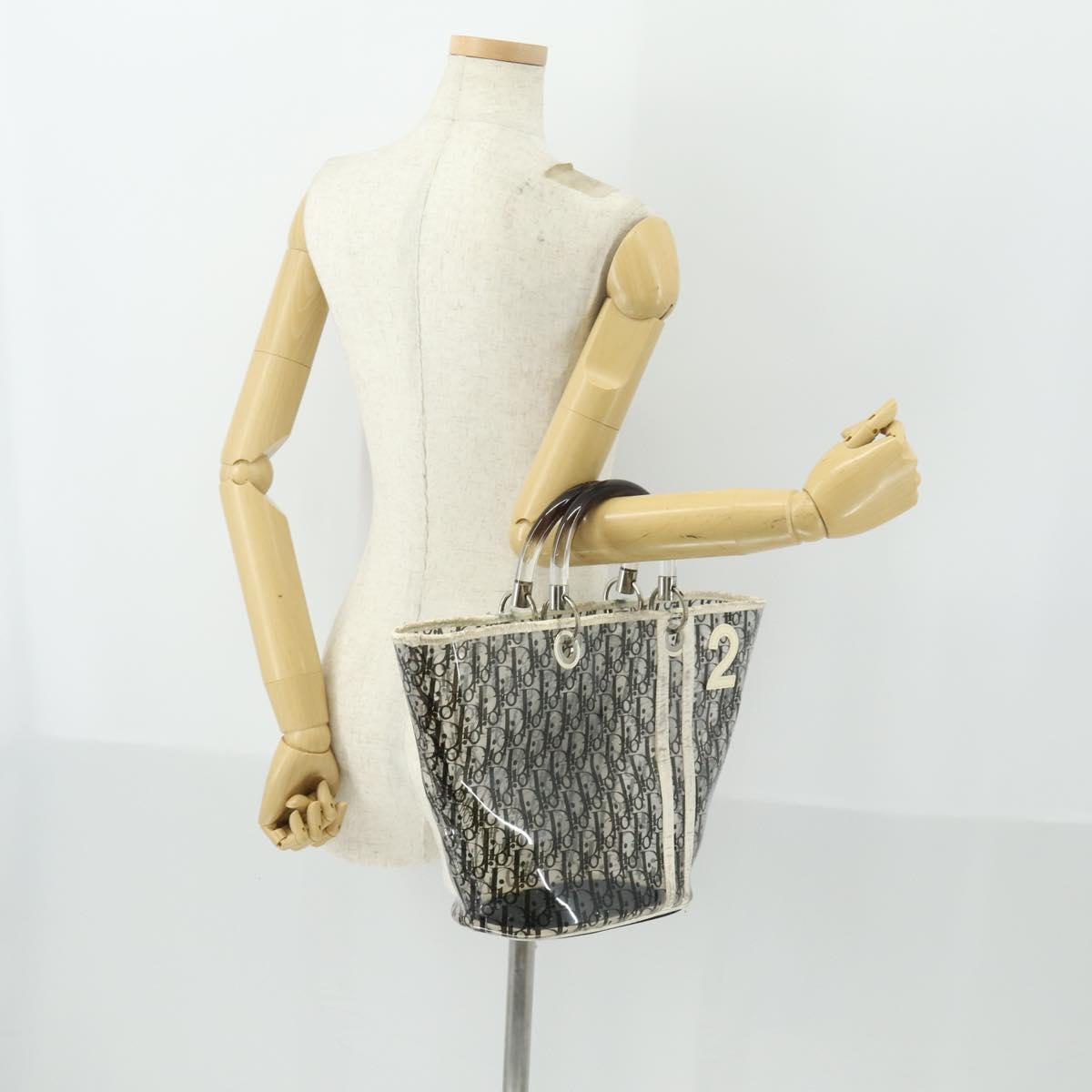 Christian Dior Trotter Canvas Hand Bag Vinyl Clear Silver Auth 162441