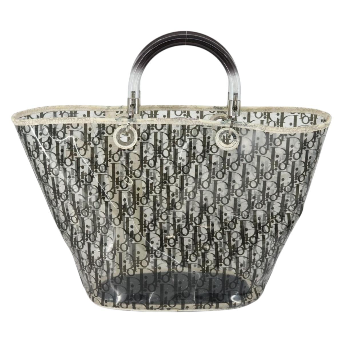 Christian Dior Trotter Canvas Hand Bag Vinyl Clear Silver Auth 162441