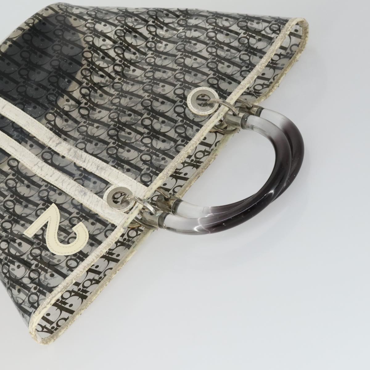 Christian Dior Trotter Canvas Hand Bag Vinyl Clear Silver Auth 162441