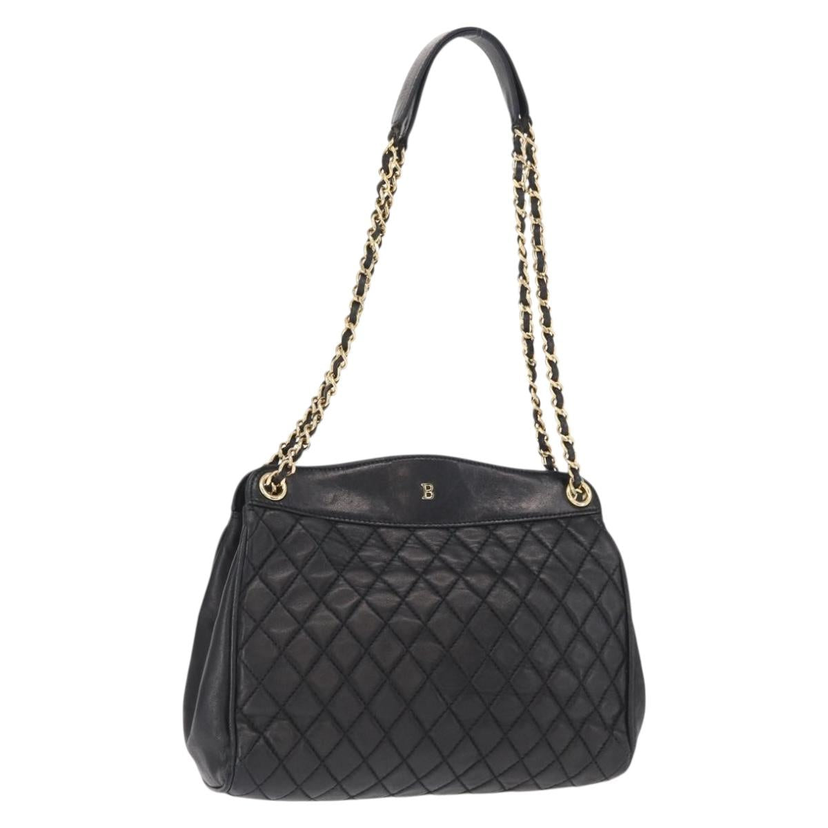 BALLY Chain Shoulder Bag Leather Black Gold Auth 162445