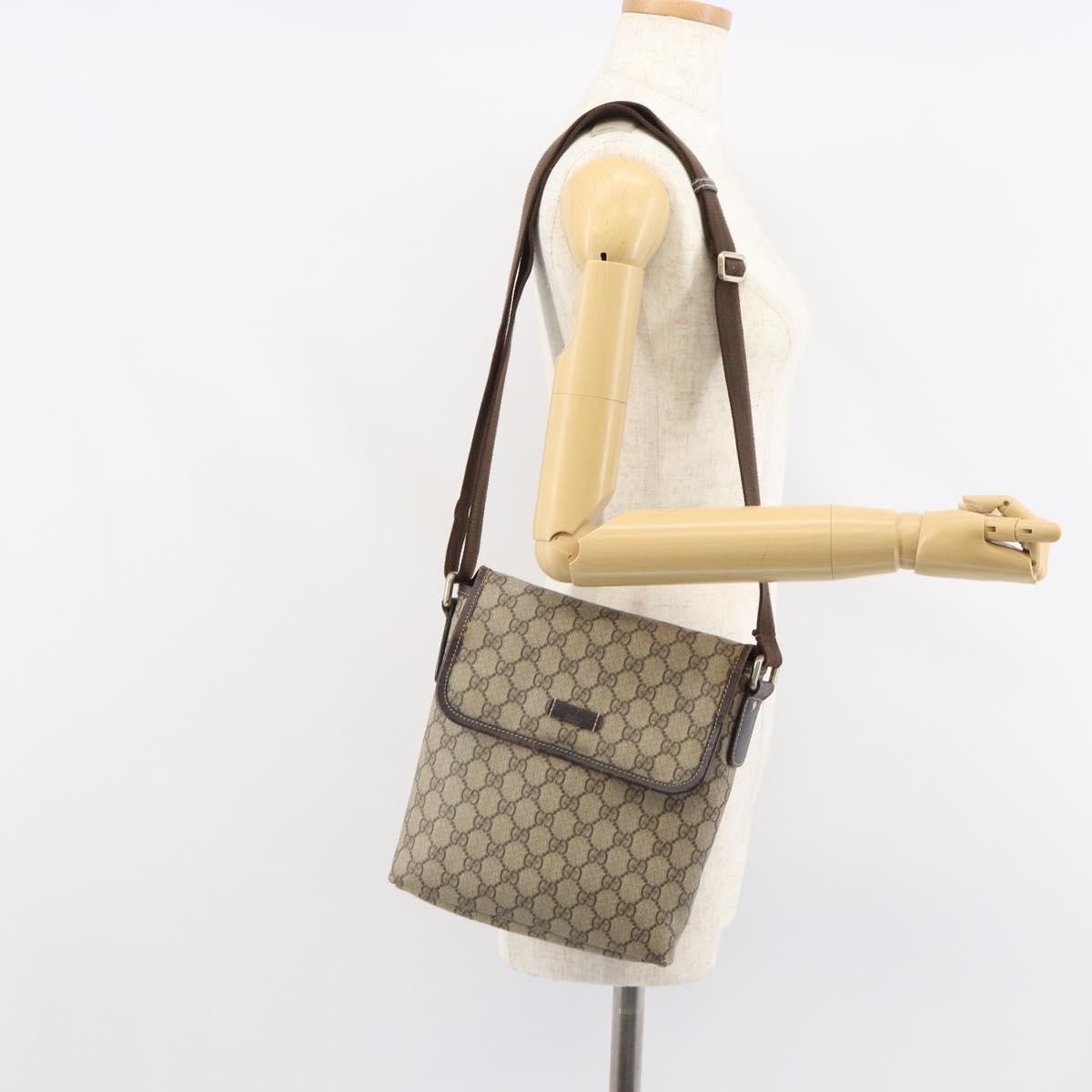 GUCCI GG Supreme Shoulder Bag PVC Beige 223666 Auth 162452