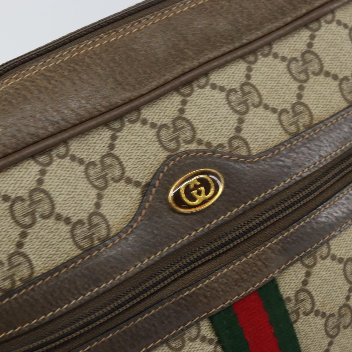 GUCCI GG Supreme Web Sherry Line Bag PVC Beige Gold 24 02 005 Auth 162455