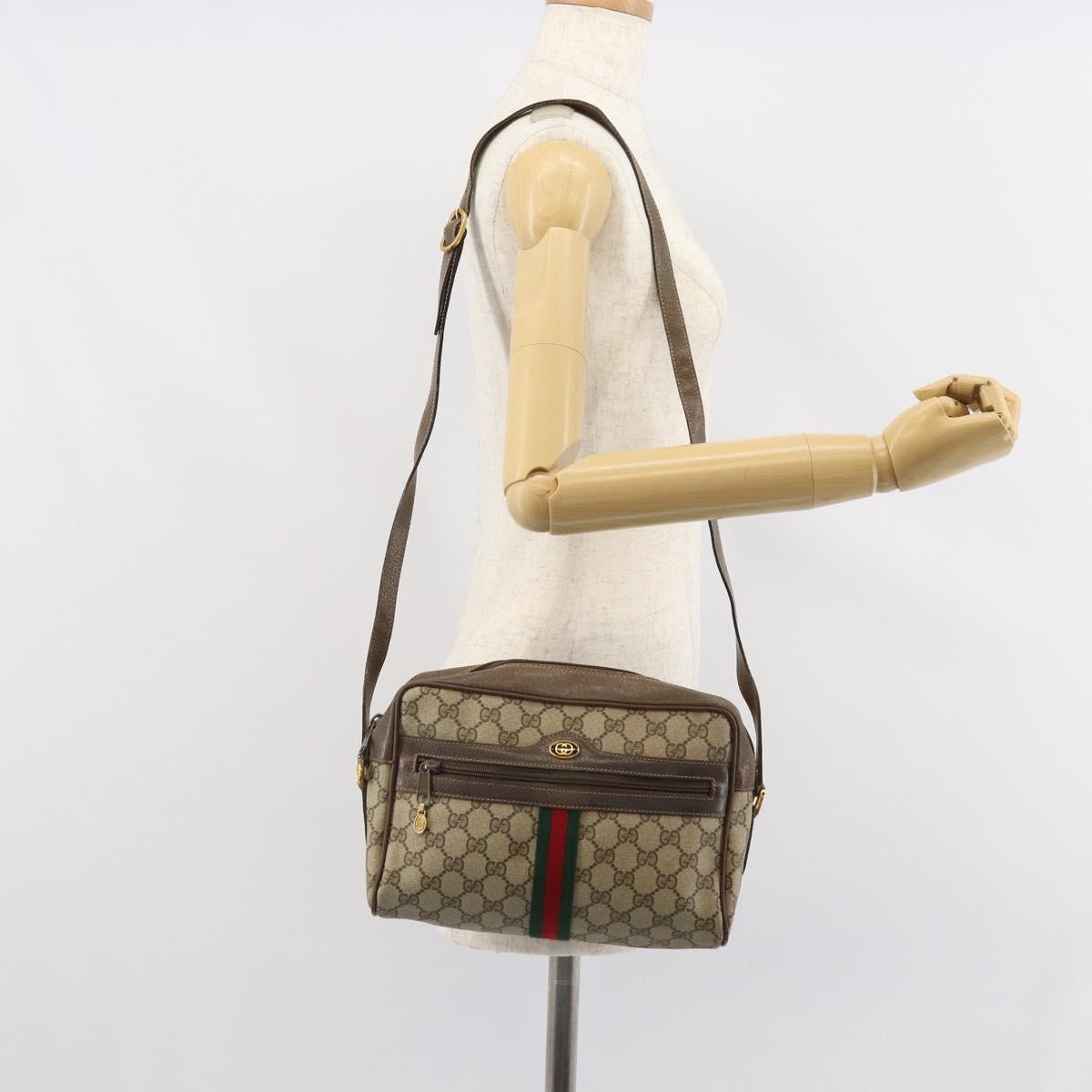 GUCCI GG Supreme Web Sherry Line Bag PVC Beige Gold 24 02 005 Auth 162455