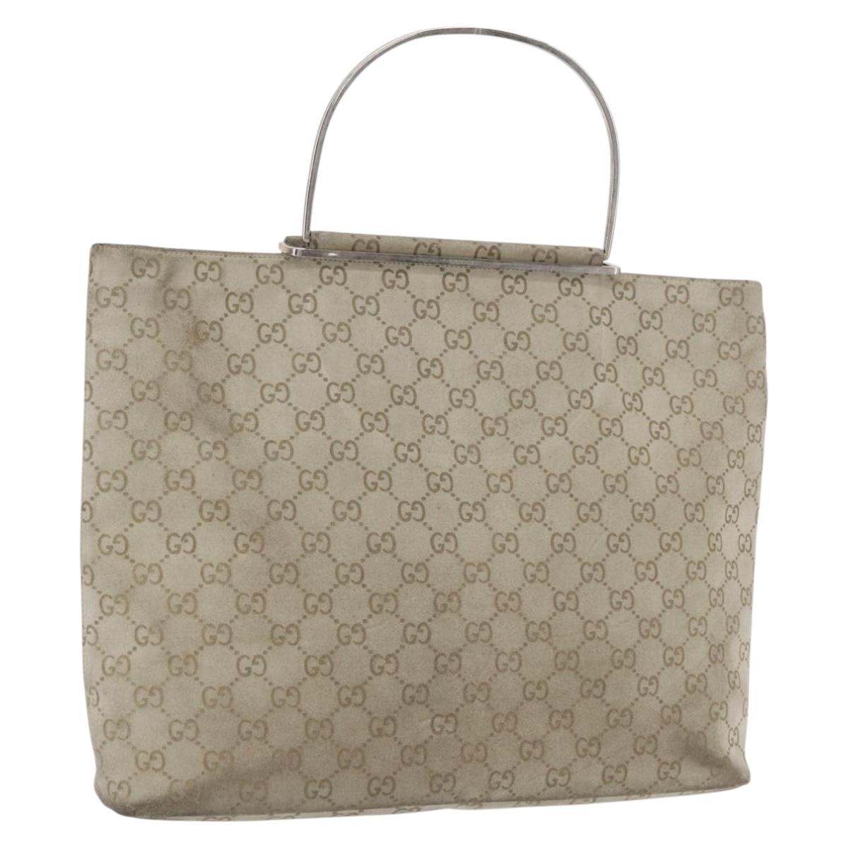 GUCCI GG Canvas Tote Bag Suede Beige Silver Auth 162462