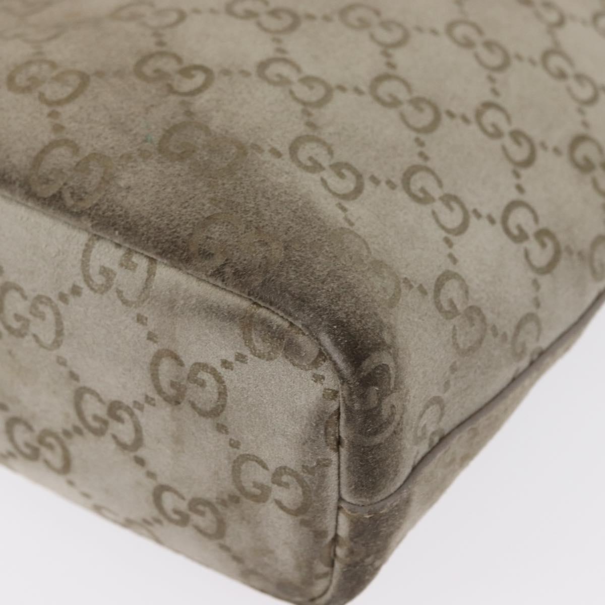 GUCCI GG Canvas Tote Bag Suede Beige Silver Auth 162462