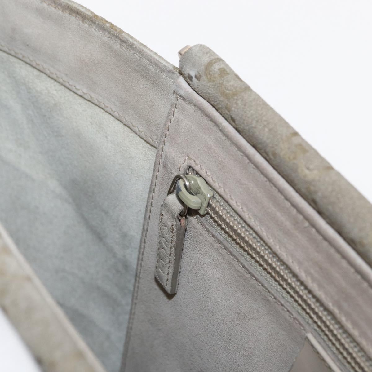 GUCCI GG Canvas Tote Bag Suede Beige Silver Auth 162462