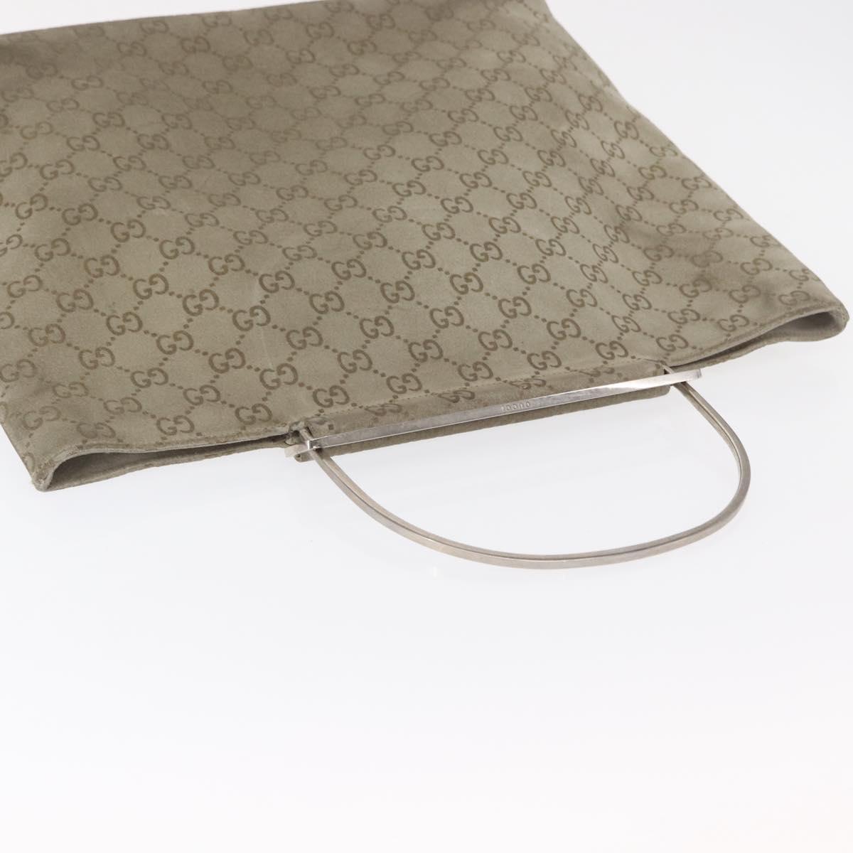 GUCCI GG Canvas Tote Bag Suede Beige Silver Auth 162462