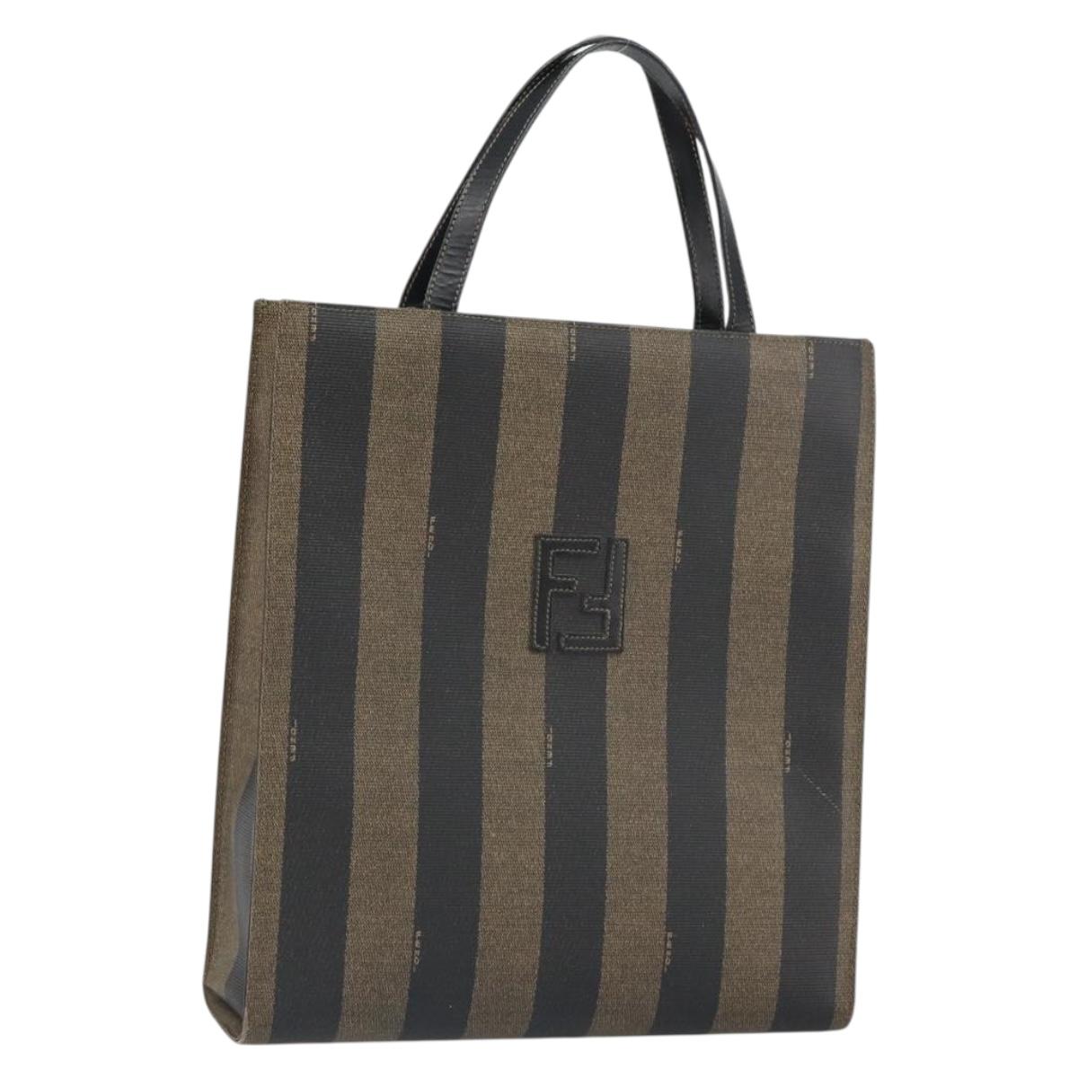 FENDI Pecan Canvas Tote Bag Brown Black Auth 162463