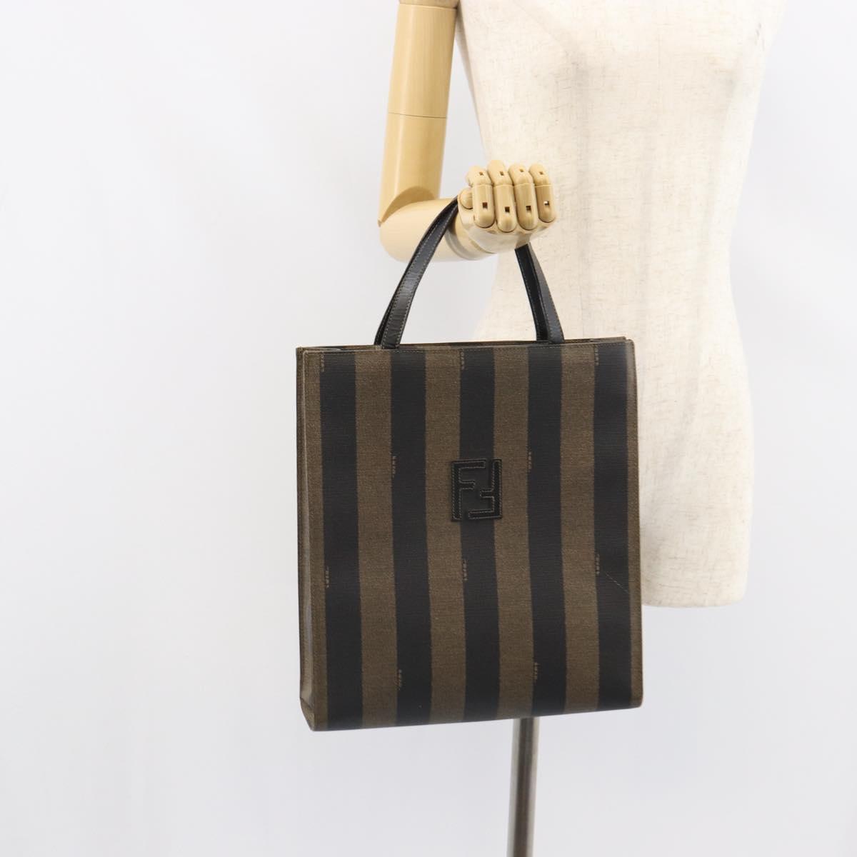 FENDI Pecan Canvas Tote Bag Brown Black Auth 162463