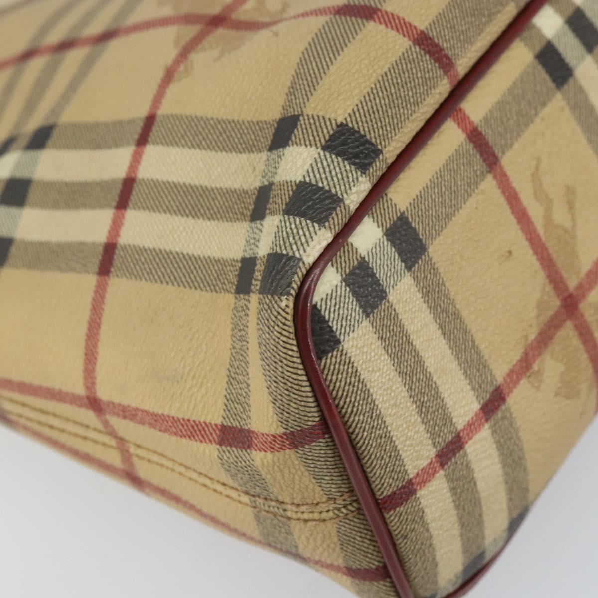 BURBERRY Nova Check Tote Bag PVC Beige Silver Auth 162465