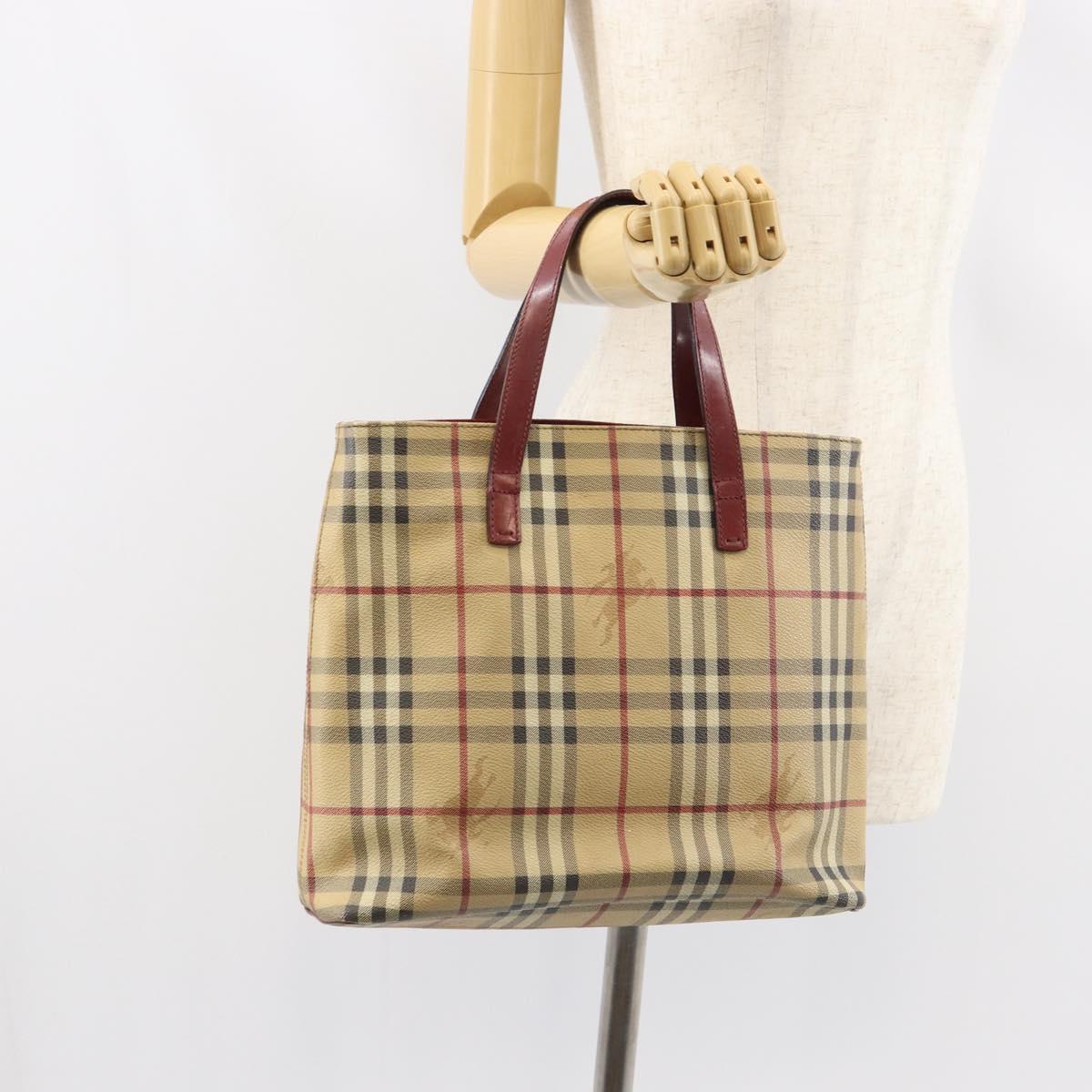 BURBERRY Nova Check Tote Bag PVC Beige Silver Auth 162465