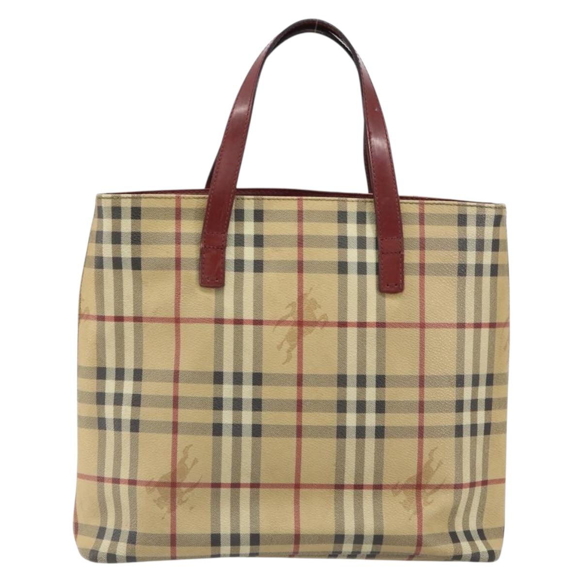 BURBERRY Nova Check Tote Bag PVC Beige Silver Auth 162465