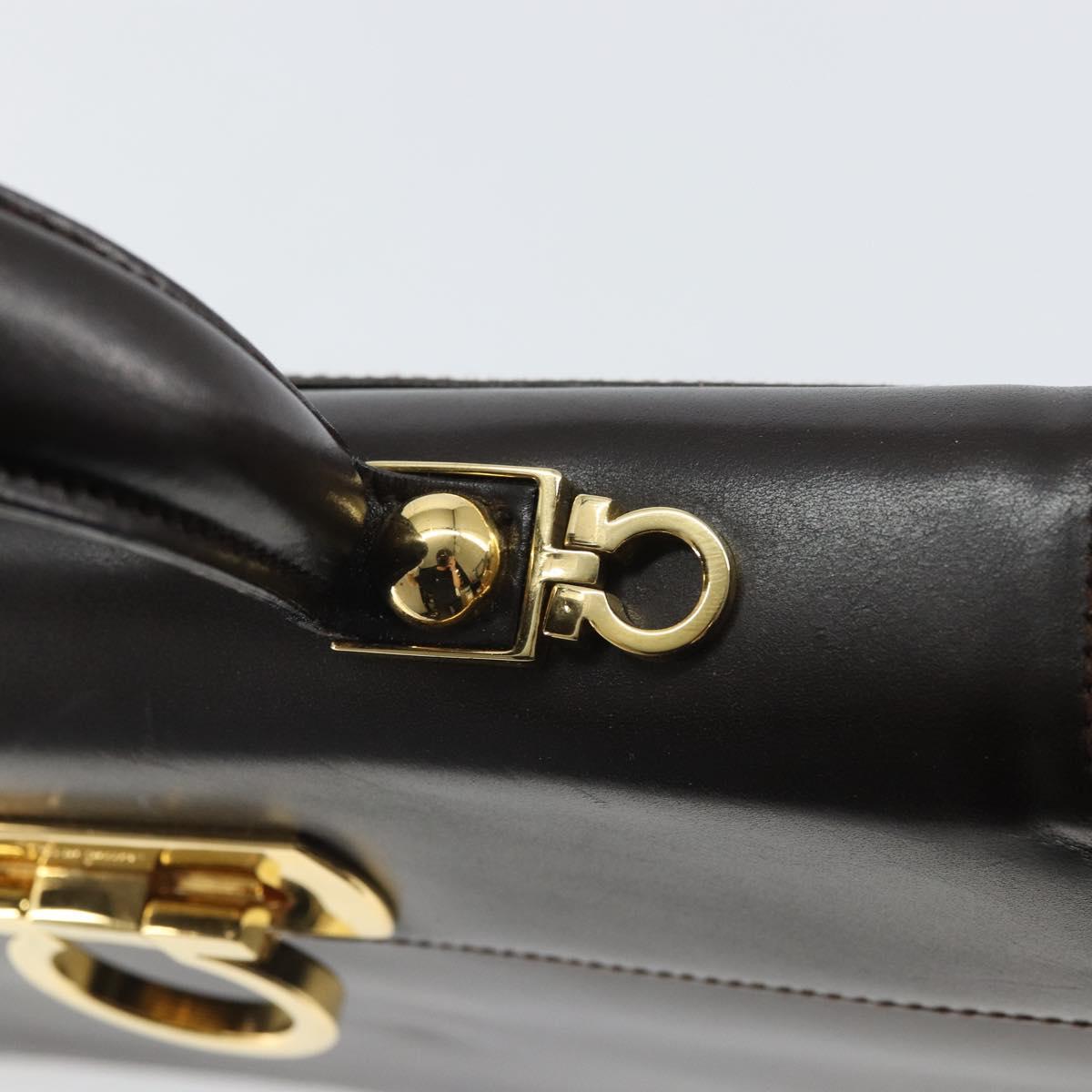 Salvatore Ferragamo Gancini Hand Bag Leather 2way Brown Gold Auth 162468