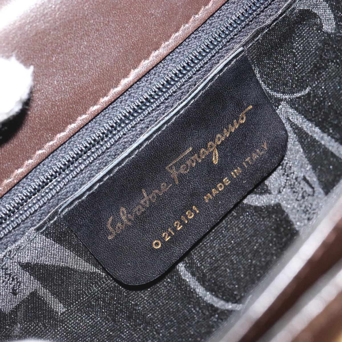 Salvatore Ferragamo Gancini Hand Bag Leather 2way Brown Gold Auth 162468